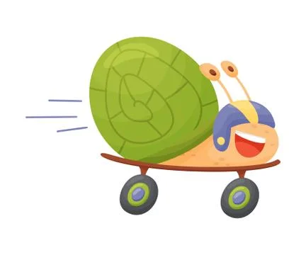 Flying Snail on Skateboard Cartoon Vector Illustrated Character Stock Illustration