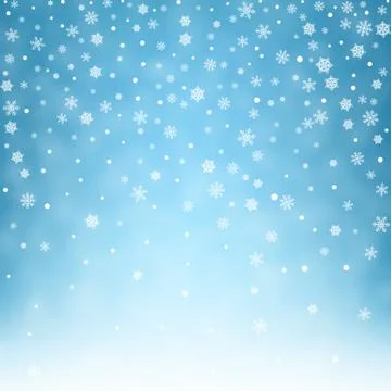 Flying snowflakes on blue background. Illustrazione stock
