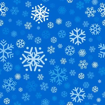 Flying snowflakes, snow seamless pattern on light blue background. Illustrazione stock