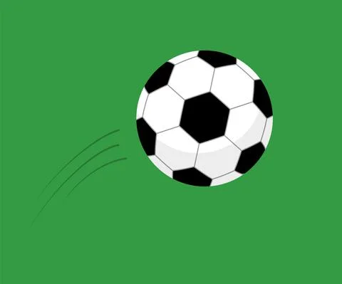 Flying soccer ball vector flat illustration isolated on green background. Ball Stock Illustration