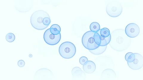 Flying social globe network icons pattern on white gradient Stock Footage 249413635