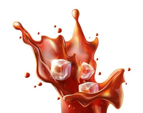 Flying soda plastic cup with splash and ice cubes Stock Illustration