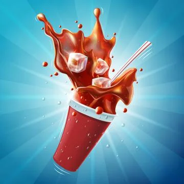 Flying soda plastic cup with splash Stock Illustration