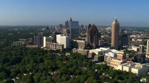 Flying southeast past Midtown Atlanta, Georgia. Shot in 2007. Stock Footage 59334432