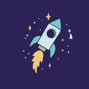 Flying to Space cartoon rocket. Illustrazione stock
