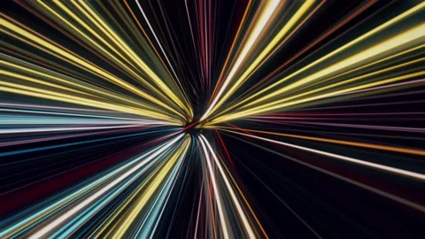 Flying in space with luminous neon lines. Animation. Jump in hyperspace with Stock Footage 131763783