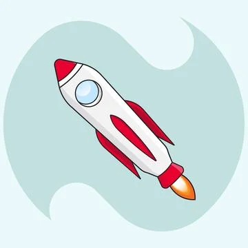 Flying space rocket minimalist flat illustration Stock Illustration