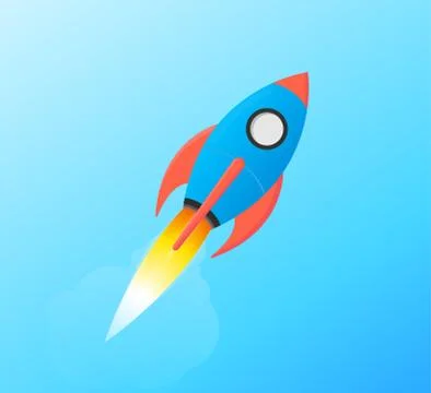 Flying Space Rocket Shuttle Launch, Isolated Illustration in Flat Vector Stock Illustration