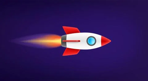 Flying space ship in space. Startup business concept. 3d vector illustration Illustrazione stock