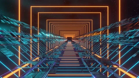 Flying into space tunnel, sci-fi corridor. Futuristic technology Stock Footage 167180257