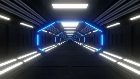 Flying spaceship tunnel sci-fi spaceship corridor seamless loop animation Stock Footage 146278257