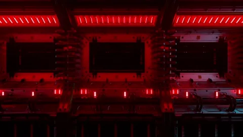 Flying into spaceship tunnel, sci-fi spaceship corridor. Futuristic technology Stock Footage 156289780