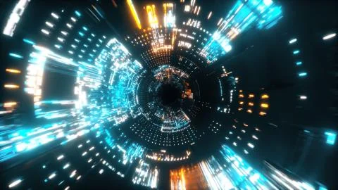 Flying into spaceship tunnel, sci-fi spaceship corridor. Futuristic technolog イラスト素材