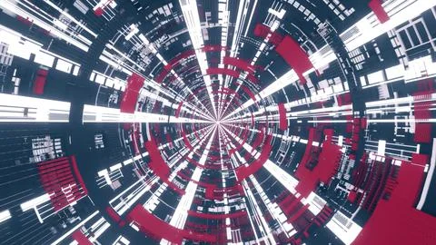 Flying into spaceship tunnel, sci-fi spaceship corridor. 3d illustration イラスト素材