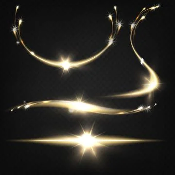 Flying sparkles light traces realistic vector set Stock Illustration