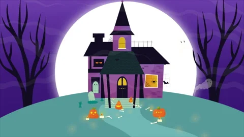 Flying Spirits and Pumpkins Across the Castle Stock Footage 251566524