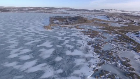 Flying in spring on a drone over a frozen lake. Stock Footage 106054028