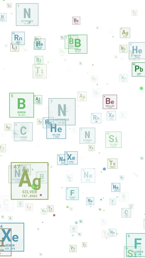 Flying square icons of the chemical elements of the periodic table Stock Footage 284105416