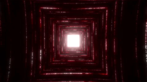Flying a square tunnel made of red neon particles. Seamless VJ loop for music Stock Footage 138902514