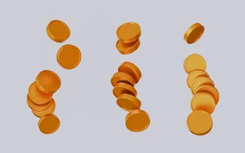 Flying stack of golden coins set, Gold money pile falling isolated on white  스톡 일러스트