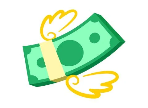 Flying stack of money, money spending, cashless society concept, money simp.. Stock Illustration