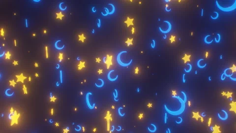 Flying with Star and Crescent Moon Shapes Floating in Dark Night Sky Stock Footage 228804101