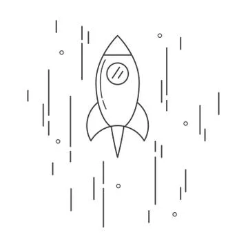 The flying-up starting rocket with fire and smoke in flat style.concept for i Stock Illustration