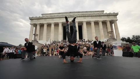 The Flying Steps perform at the Lincoln Memorial Stock Footage 130993292