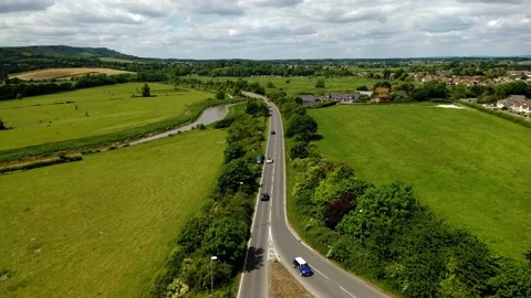 Flying up the Steyning Bypass towards Steyning Stock Footage 197477380