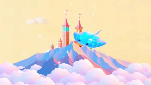 Flying Stingray over mountain castle landscape. Stock Footage 301668223