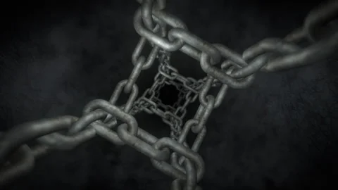 Flying in a stone tunnel with smoke inside the chains. Seamless loop Stock Footage 263870554