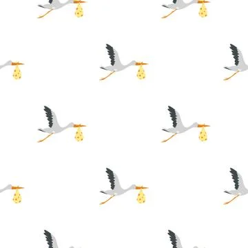 Flying stork with a bundle pattern seamless Stock Illustration