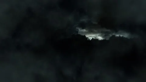 Flying in Storm of Clouds and Lightnings Seamless Loop Stock Footage 136854392