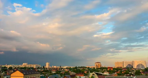 Flying storm clouds at sunset Stock Footage 113275344