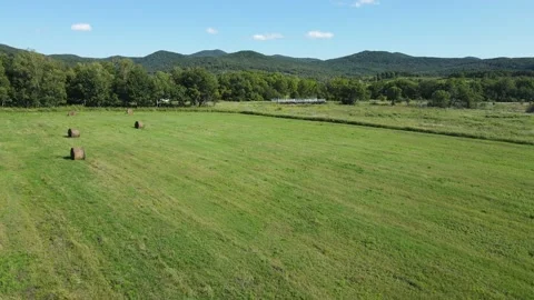 Flying on a summer day over a field with hay Stock Footage 220703400