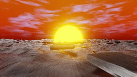Flying to the sun over abstract landscape of Mars planet seamless loop. 80s Video stock 257681985