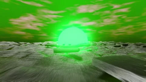 Flying to the sun over abstract landscape of Mars planet seamless loop. 80s Video stock 261732674