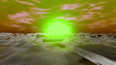 Flying to the sun over abstract landscape of Mars planet seamless loop. 80s Video stock 264767546