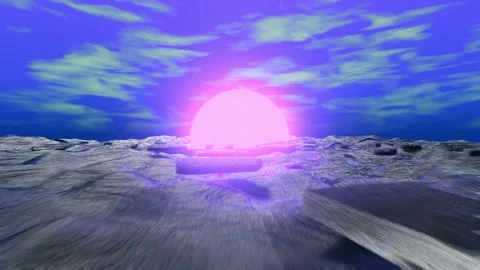 Flying to the sun over abstract landscape of Mars planet seamless loop. 80s Video stock 265422590