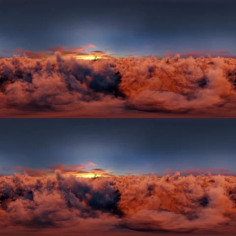 Flying in the Sunset Golden Clouds 360 Stereoscopic Panoramic 360 VR Stock Footage 166017205
