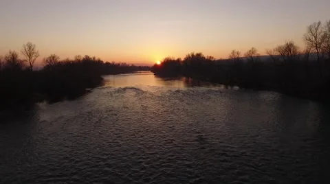 Flying Sunset Over The River 2 Stock Footage 64205104