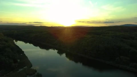 Flying sunset over the river 2 Stock Footage 168982825