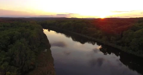 Flying sunset over the river 3 Stock Footage 169051294