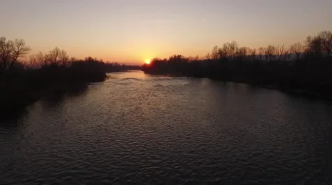 Flying Sunset Over The River Stock Footage 64205094