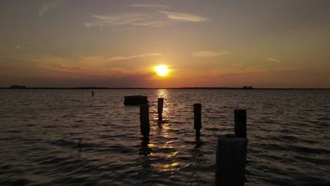 Flying Sunset Over Water Video stock 155080791