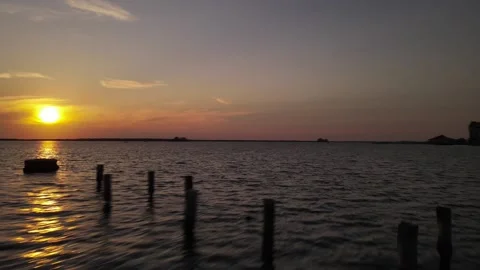 Flying Sunset Over Water Video stock 155080919