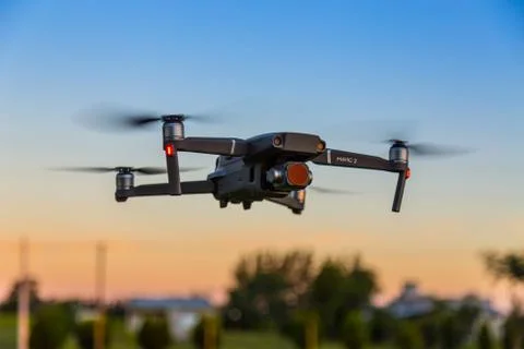 Flying in the sunset. Selective focus Stock Photos