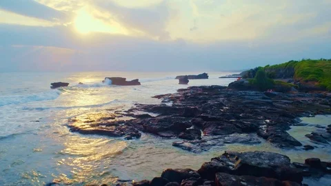 Flying at sunset from the shore to the ocean Stock Footage 109477866