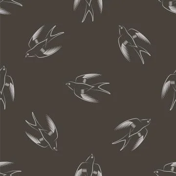 Flying Swallow Animal Seamless Pattern Stock Illustration