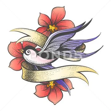 Valentines Day card. Old school tattoo style. Stock Illustration